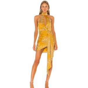 Camila Coelho Antonia Mini Dress in Gold Tropical Small New Womens Cocktail